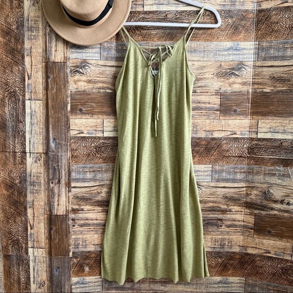 Green split MODAL dress criss cross sundress summer SMALL cami boho bohemian NEW - Picture 1 of 12